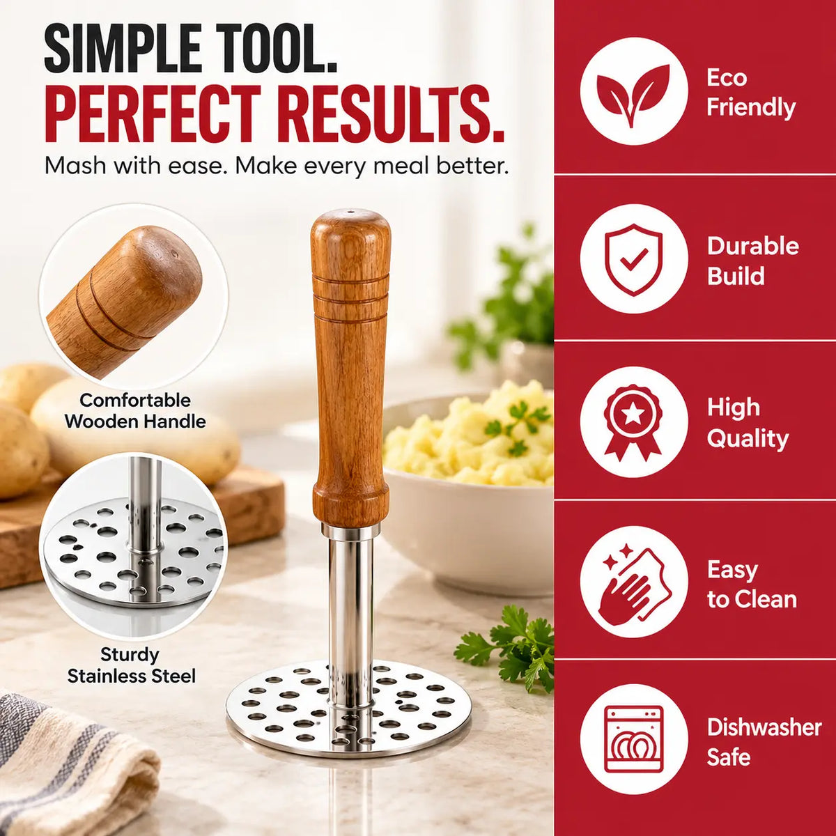Stainless Steel Potato & Vegetable Masher for Pav Bhaji