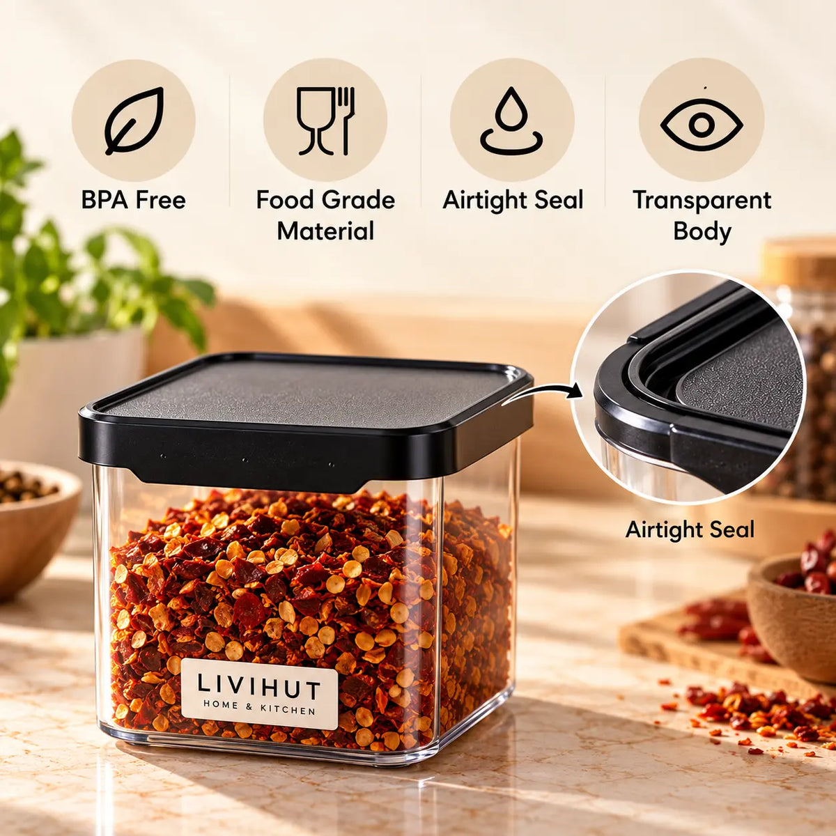 600 ml Airtight Kitchen Storage Container Set of 6